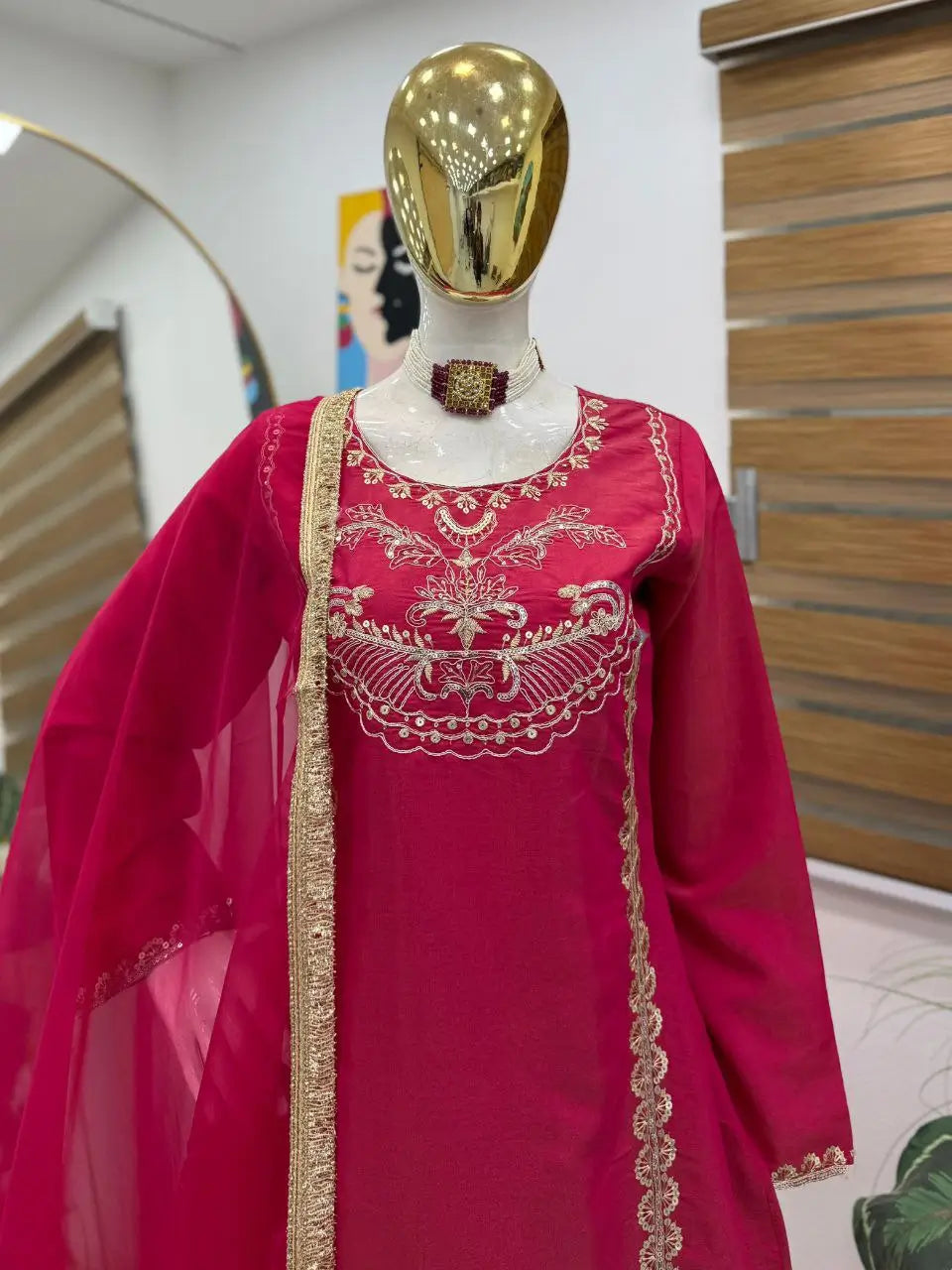 Designer Roman Simar Silk Sharara Suit with Sequin Embroidery & Organza Dupatta
