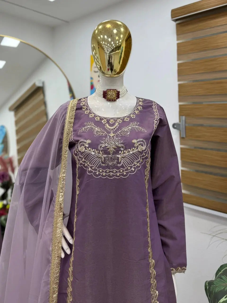 Designer Roman Simar Silk Sharara Suit with Sequin Embroidery & Organza Dupatta
