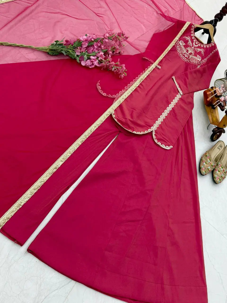 Designer Roman Simar Silk Sharara Suit with Sequin Embroidery & Organza Dupatta