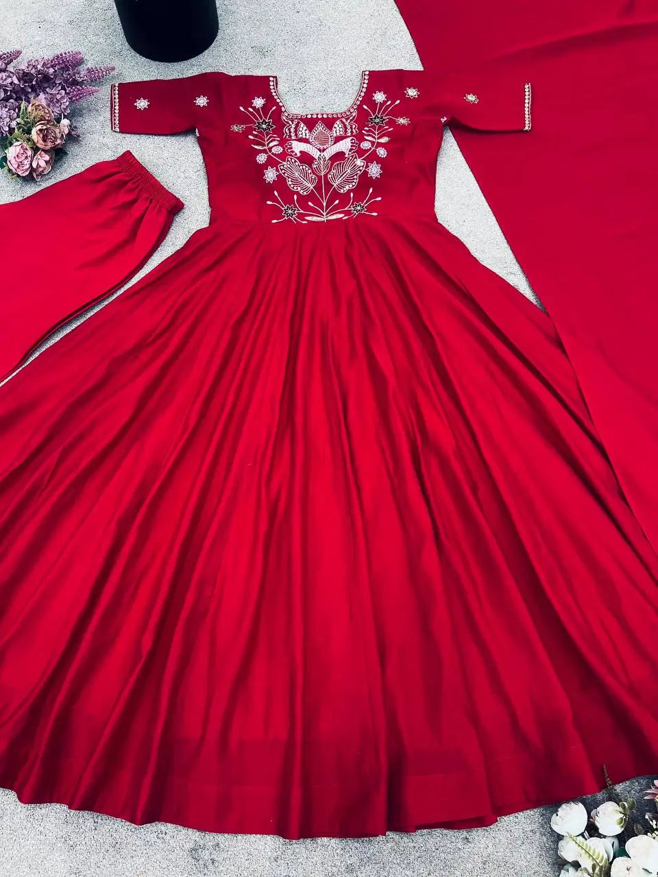 Designer Roman Simmer Silk Embroidered Gown Set