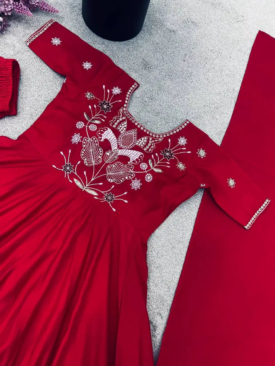 Designer Roman Simmer Silk Embroidered Gown Set