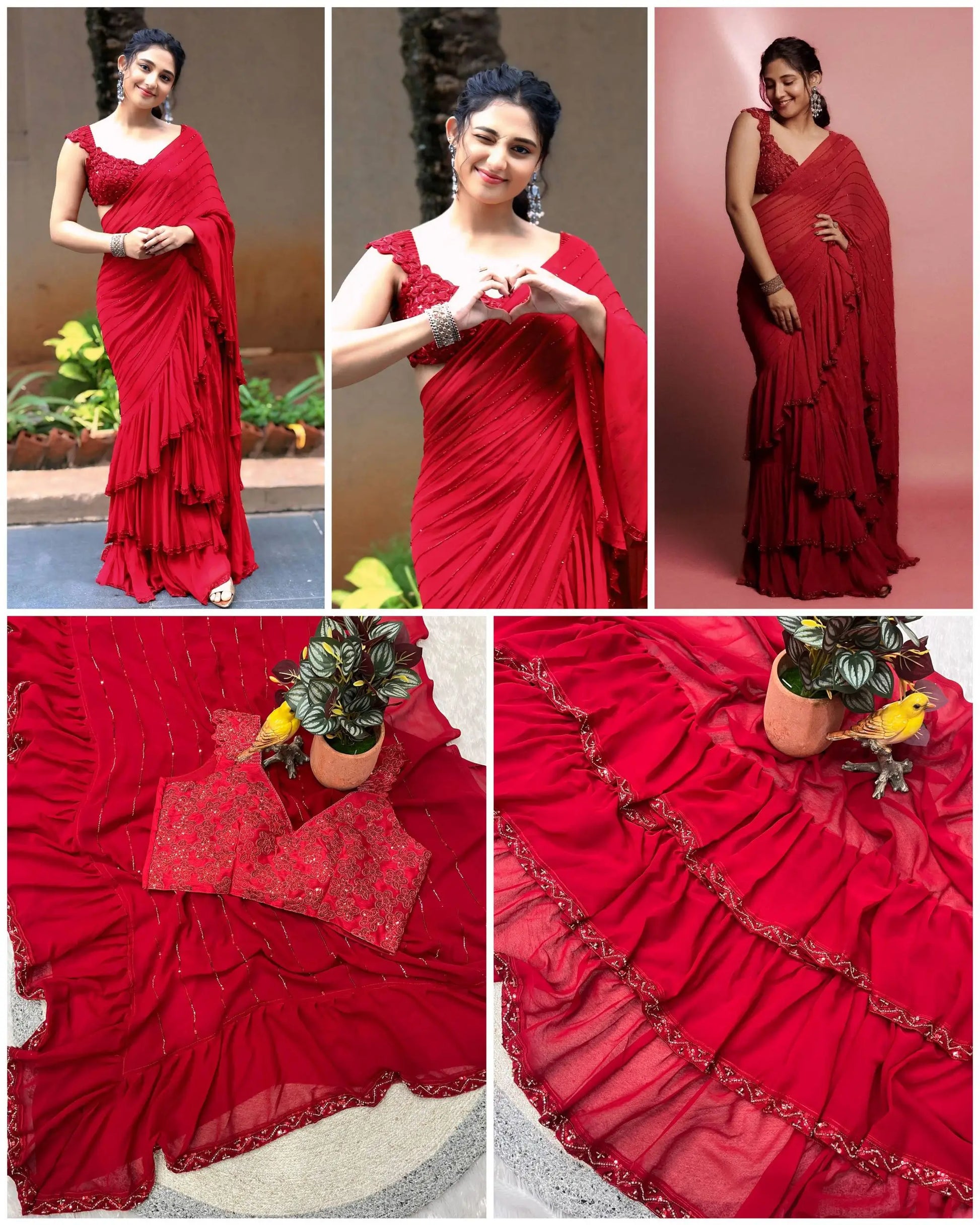 Designer Ruffle Faux Georgette Saree for Party and Wedding Wear