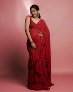 Designer Ruffle Faux Georgette Saree for Party and Wedding Wear
