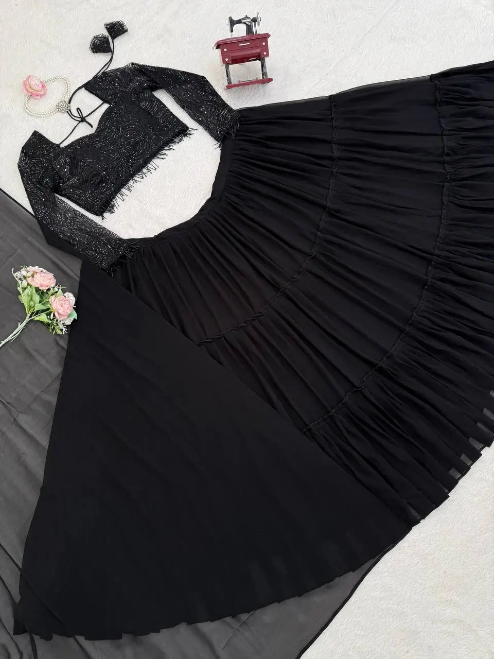 Designer Ruffle Style Georgette Lehenga Set for Wedding and Party Wear