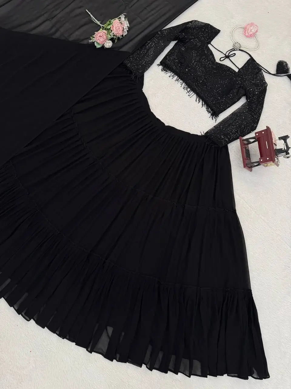 Designer Ruffle Style Georgette Lehenga Set for Wedding and Party Wear