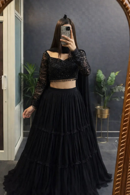 Designer Ruffle Style Georgette Lehenga Set for Wedding and Party Wear