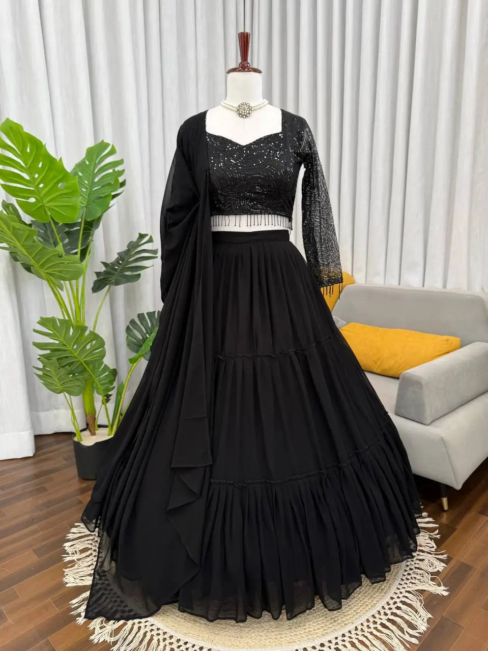Designer Ruffle Style Georgette Lehenga Set for Wedding and Party Wear