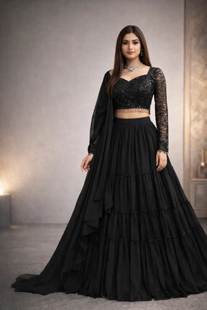 Designer Ruffle Style Georgette Lehenga Set for Wedding and Party Wear