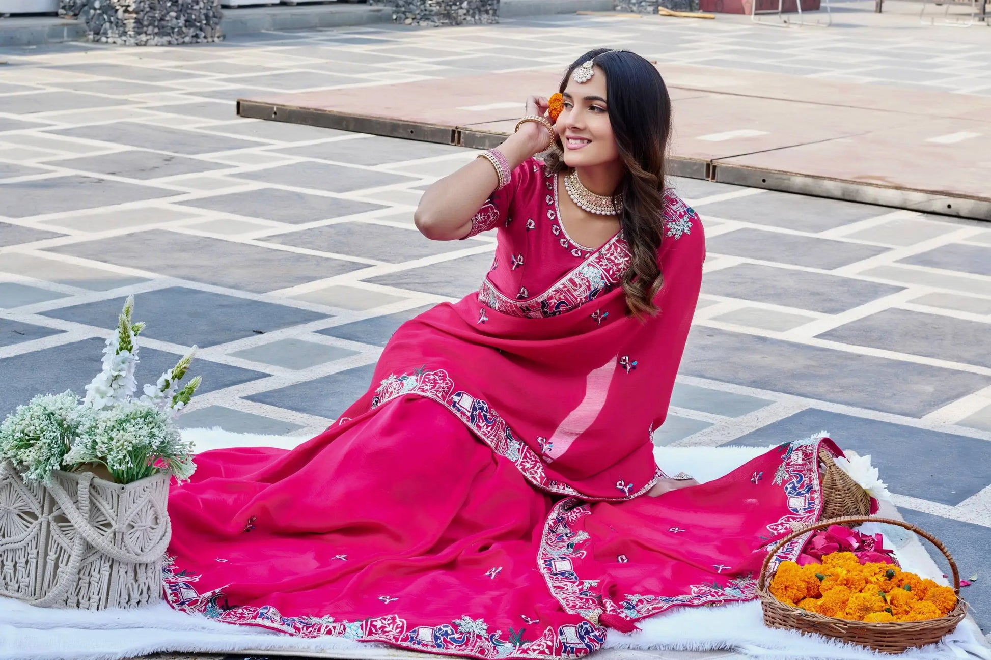 Designer Satin Chiffon Festival Wedding Saree for Special Occasions