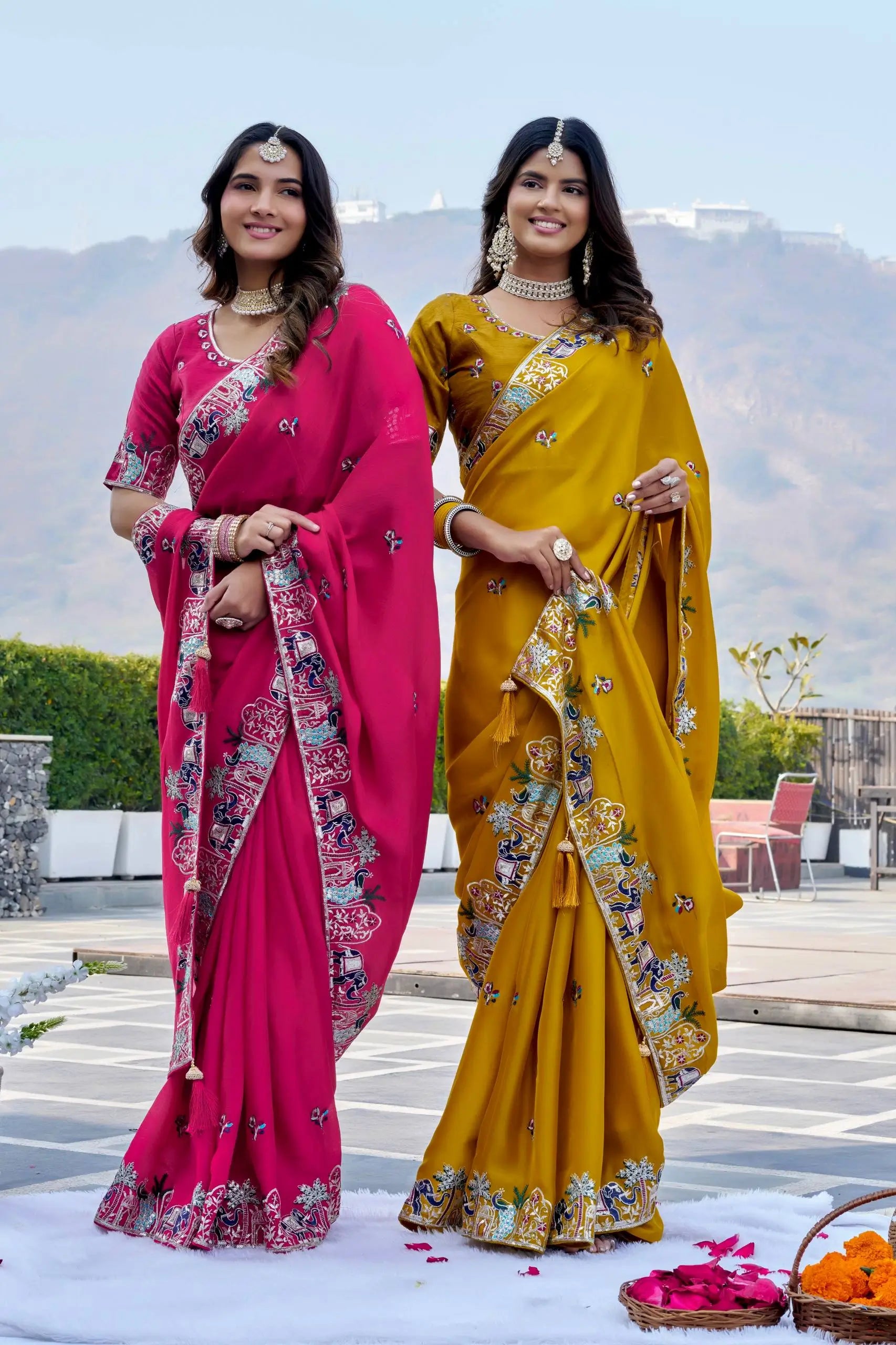 Designer Satin Chiffon Festival Wedding Saree for Special Occasions