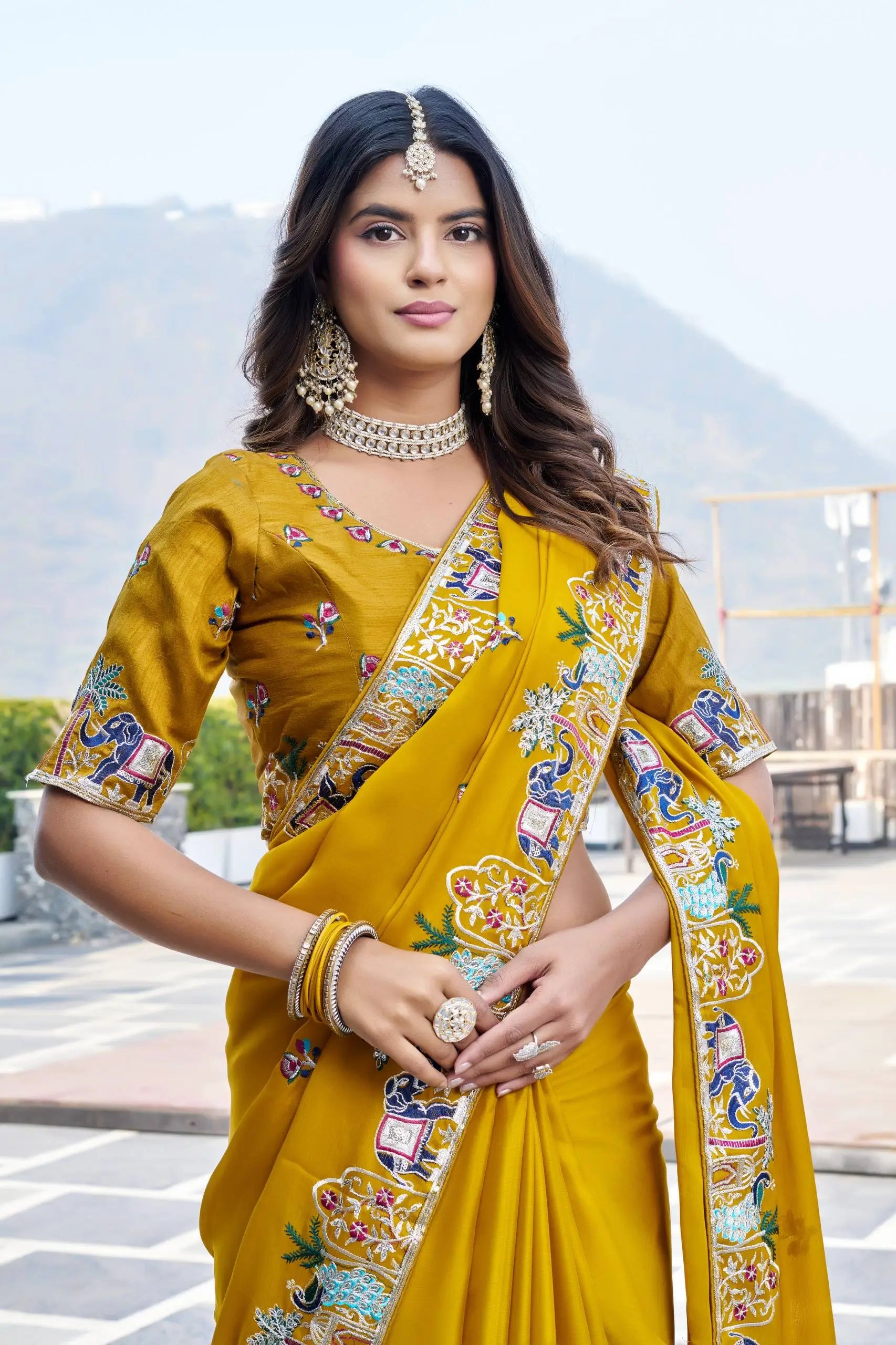 Designer Satin Chiffon Festival Wedding Saree for Special Occasions