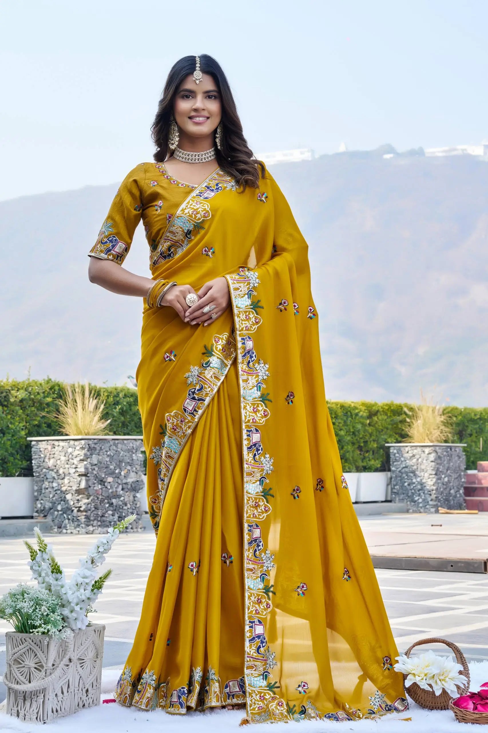 Designer Satin Chiffon Festival Wedding Saree for Special Occasions