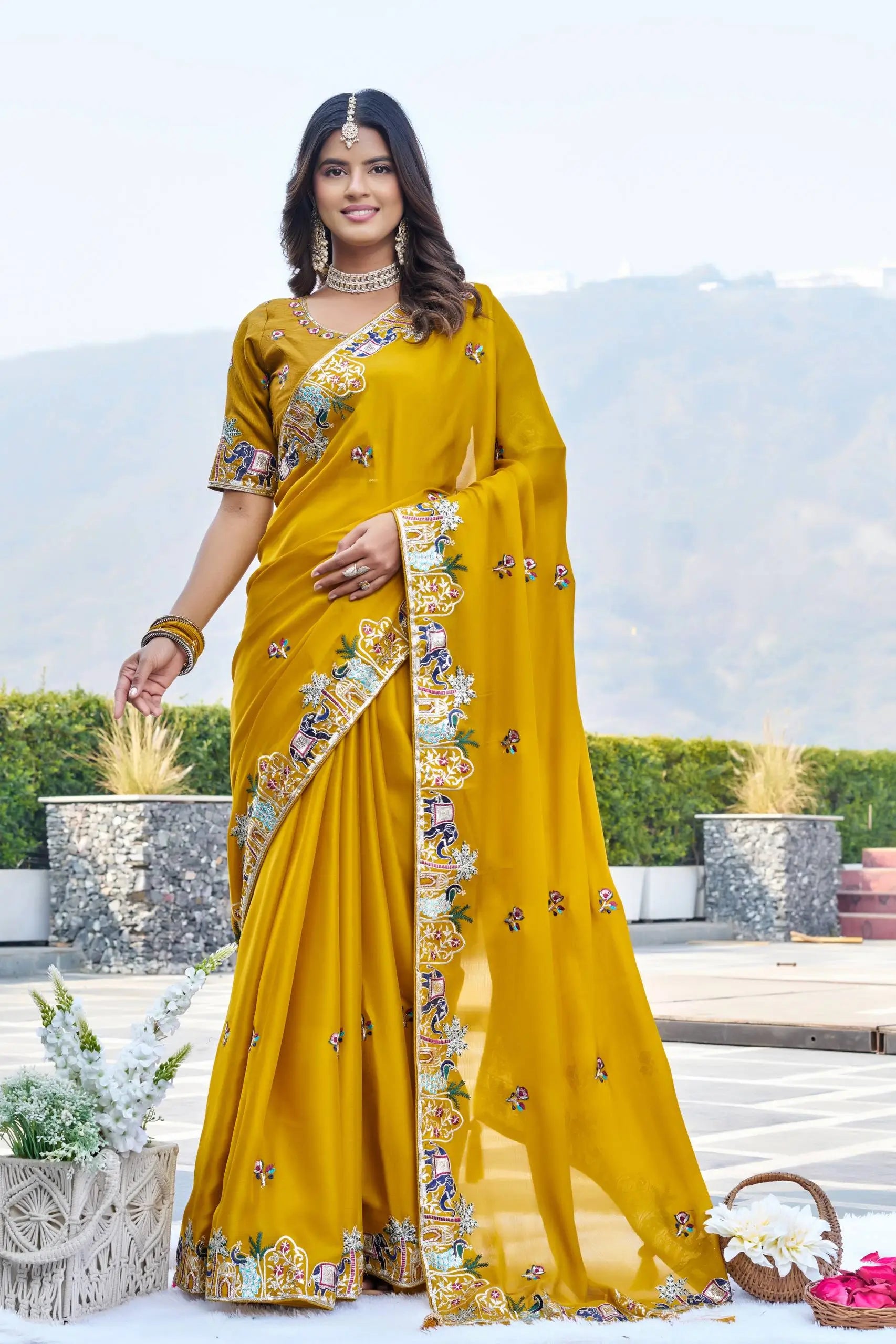 Designer Satin Chiffon Festival Wedding Saree for Special Occasions