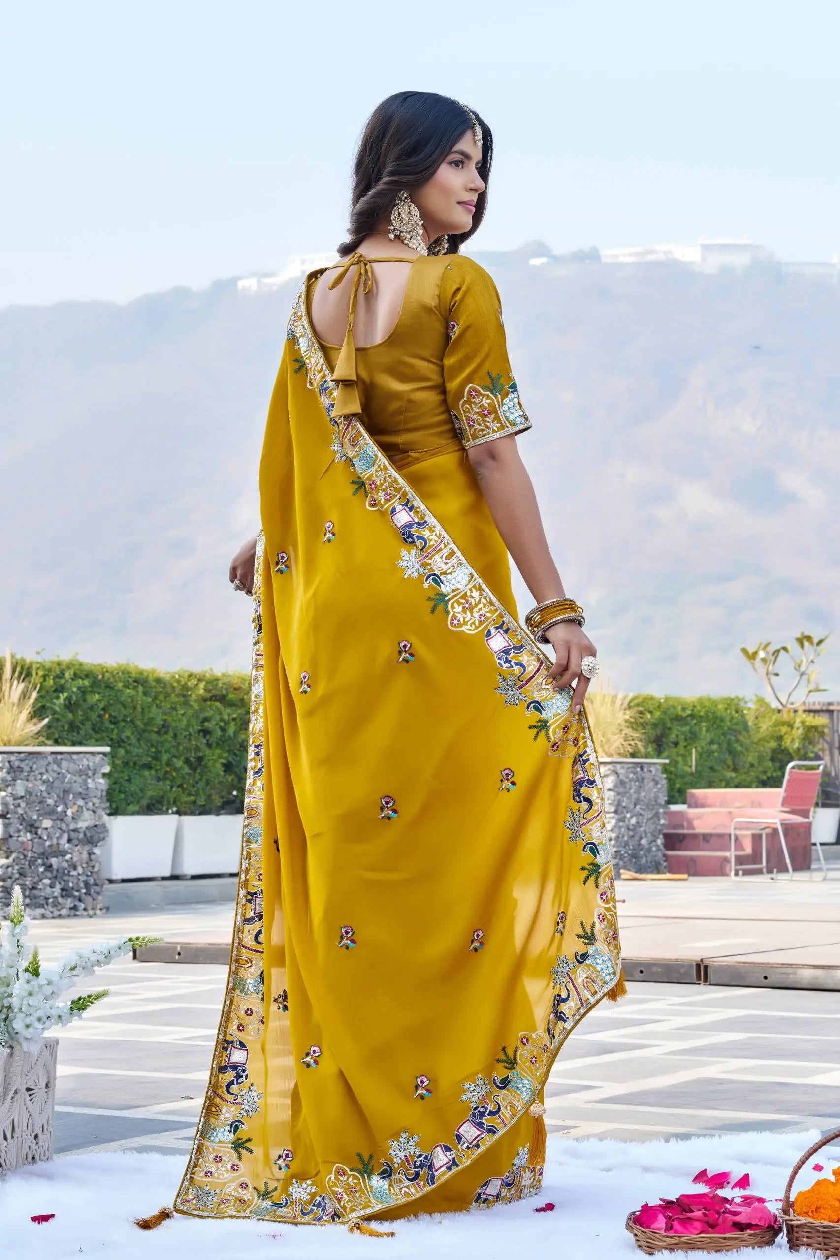 Designer Satin Chiffon Festival Wedding Saree for Special Occasions