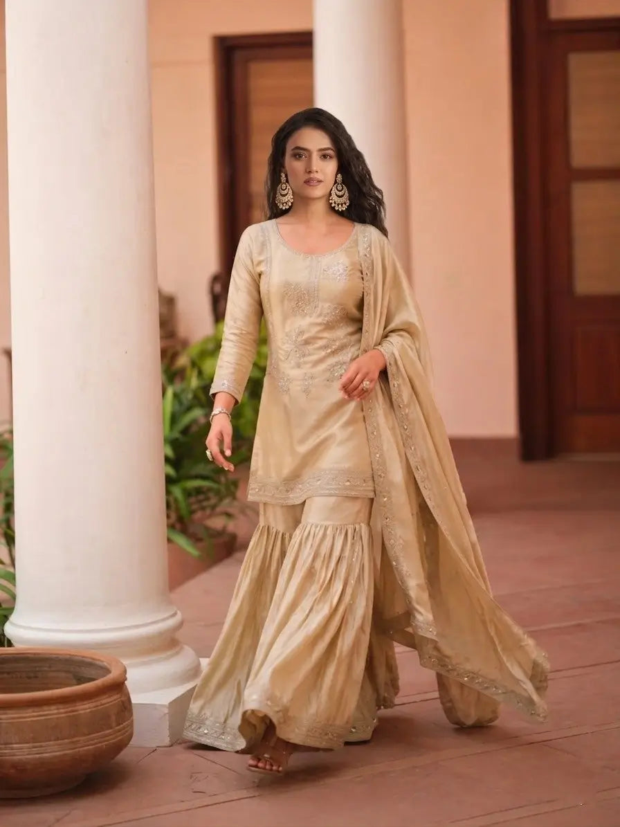 Designer Satin Sharara Suit for Festive and Wedding Occasions