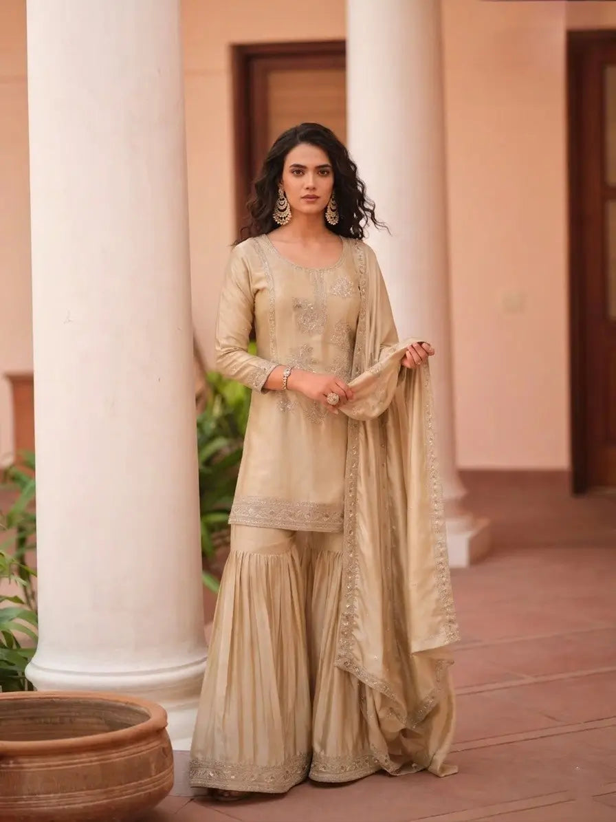 Designer Satin Sharara Suit for Festive and Wedding Occasions