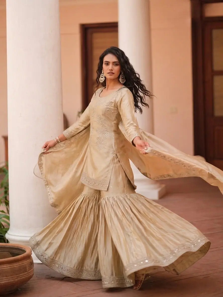 Designer Satin Sharara Suit for Festive and Wedding Occasions
