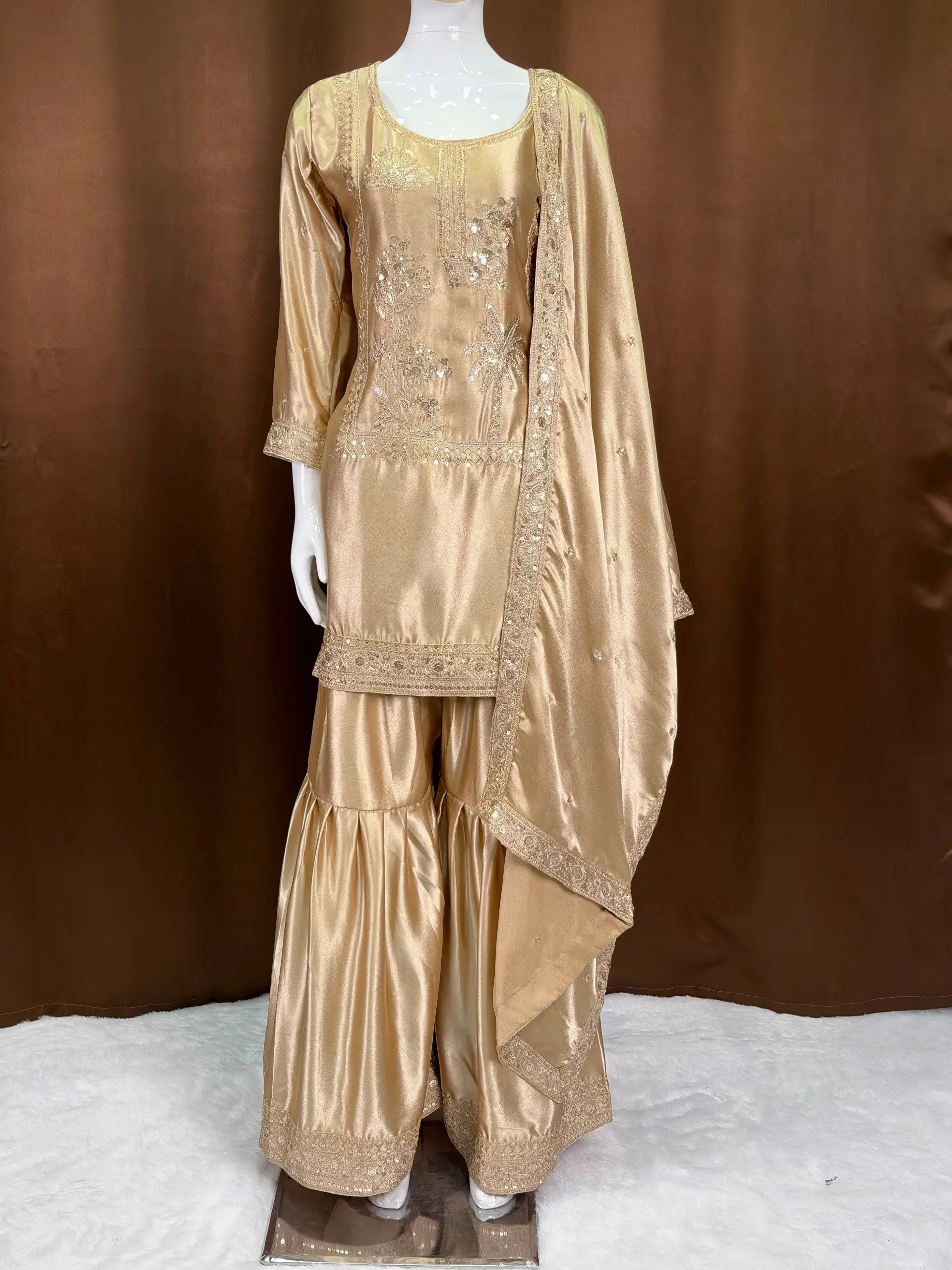 Designer Satin Sharara Suit for Festive and Wedding Occasions