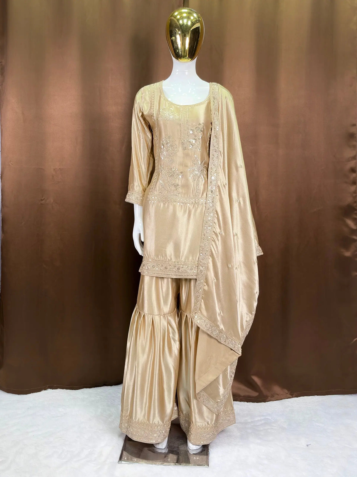Designer Satin Sharara Suit for Festive and Wedding Occasions