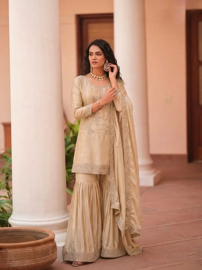 Designer Satin Sharara Suit for Festive and Wedding Occasions