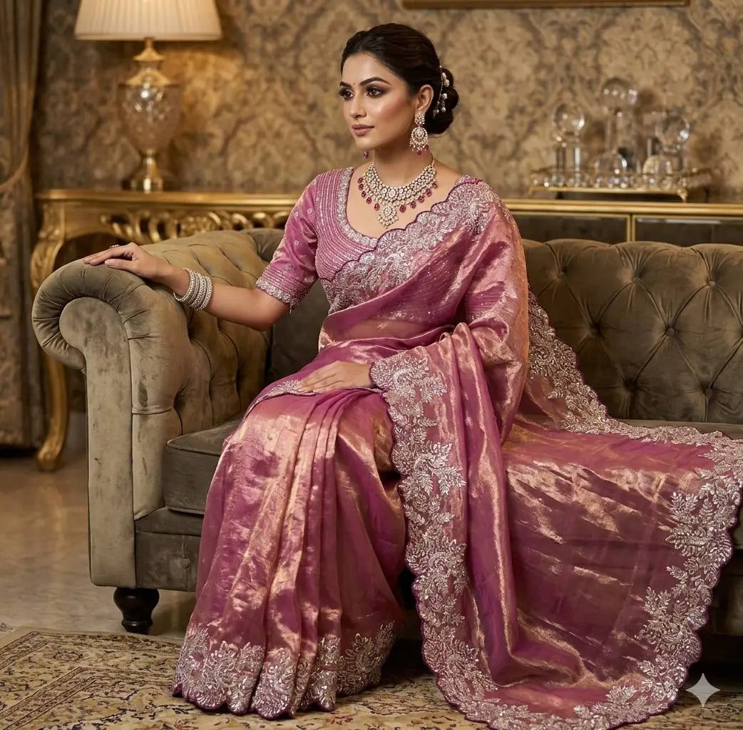 Designer Satin Silk Saree with Embroidery for Festive and Wedding Wear