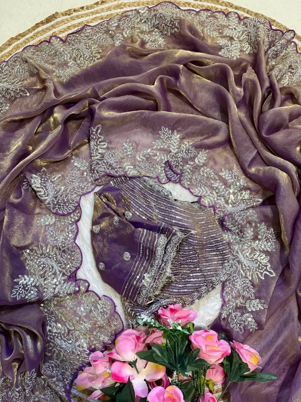 Designer Satin Silk Saree with Embroidery for Festive and Wedding Wear