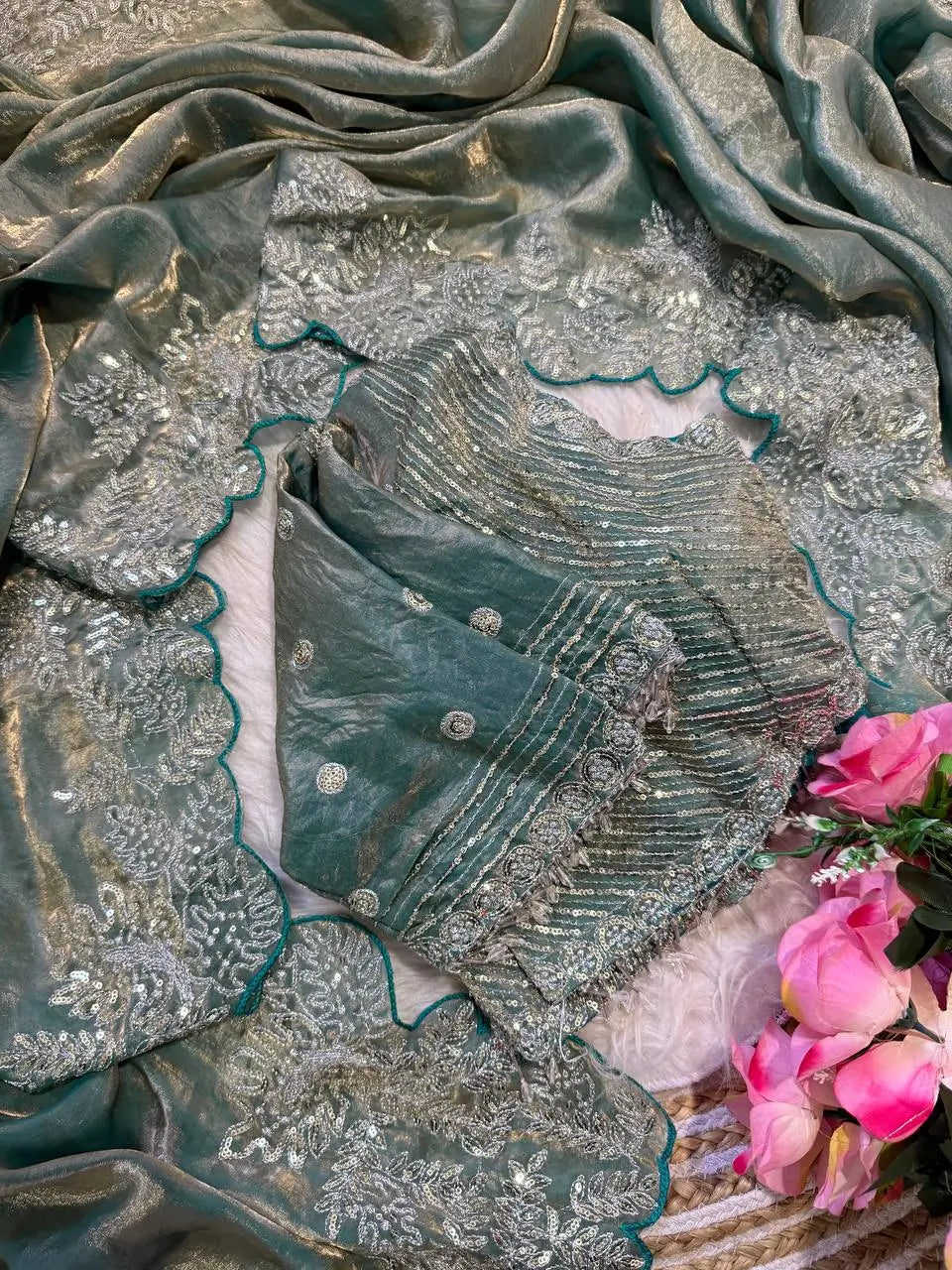 Designer Satin Silk Saree with Embroidery for Festive and Wedding Wear
