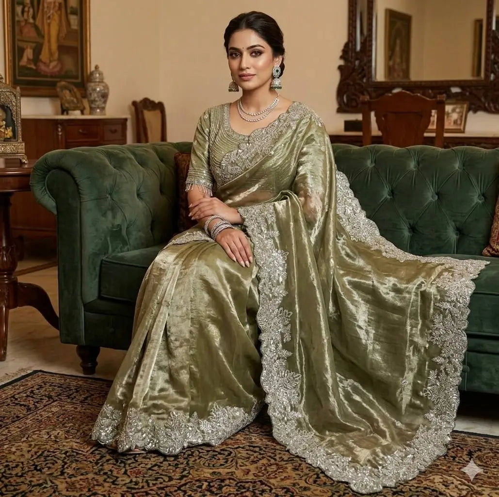 Designer Satin Silk Saree with Embroidery for Festive and Wedding Wear