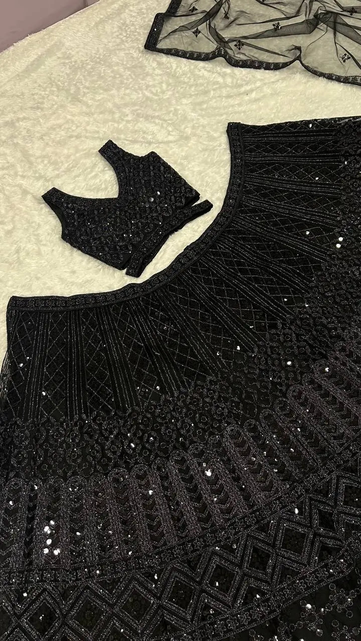Designer Sequin Dori Work Net Lehenga Set for Wedding and Reception