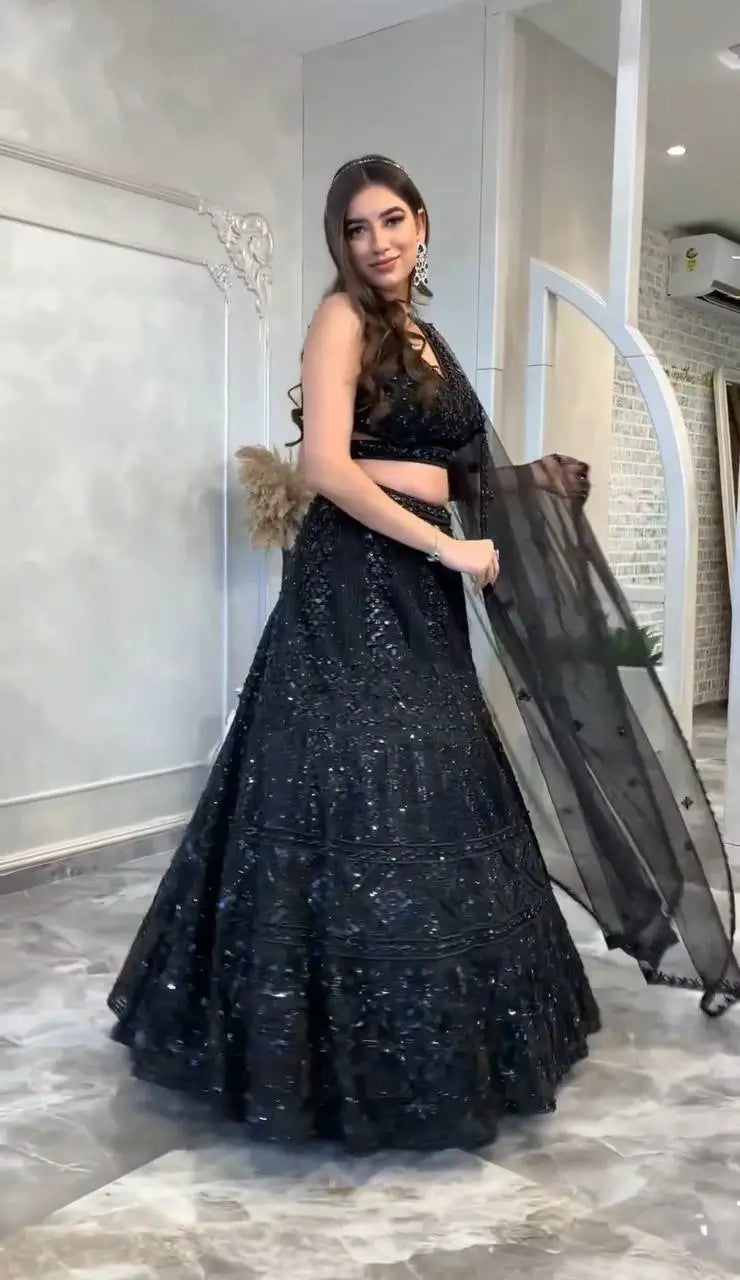 Designer Sequin Dori Work Net Lehenga Set for Wedding and Reception