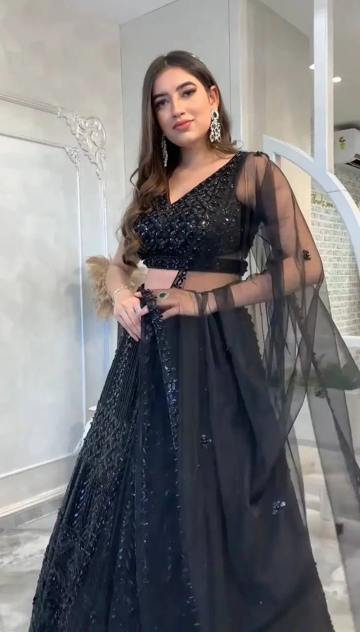 Designer Sequin Dori Work Net Lehenga Set for Wedding and Reception
