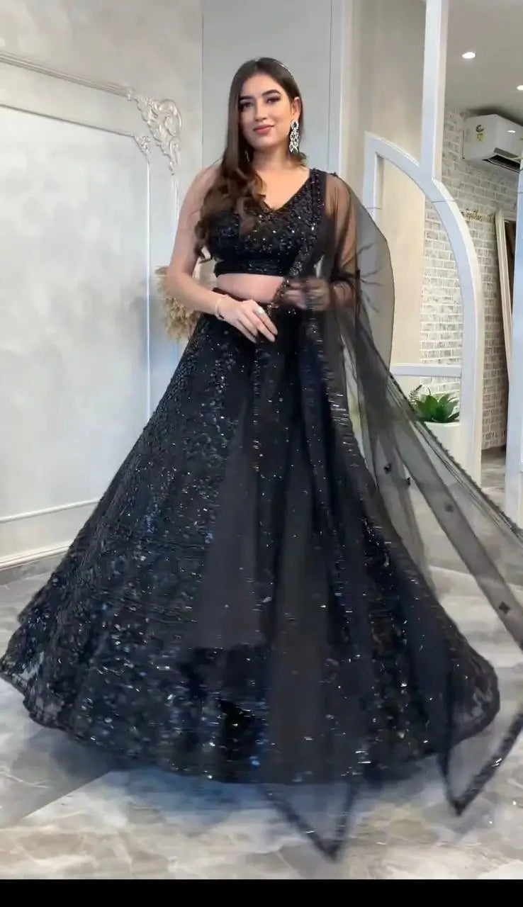 Designer Sequin Dori Work Net Lehenga Set for Wedding and Reception