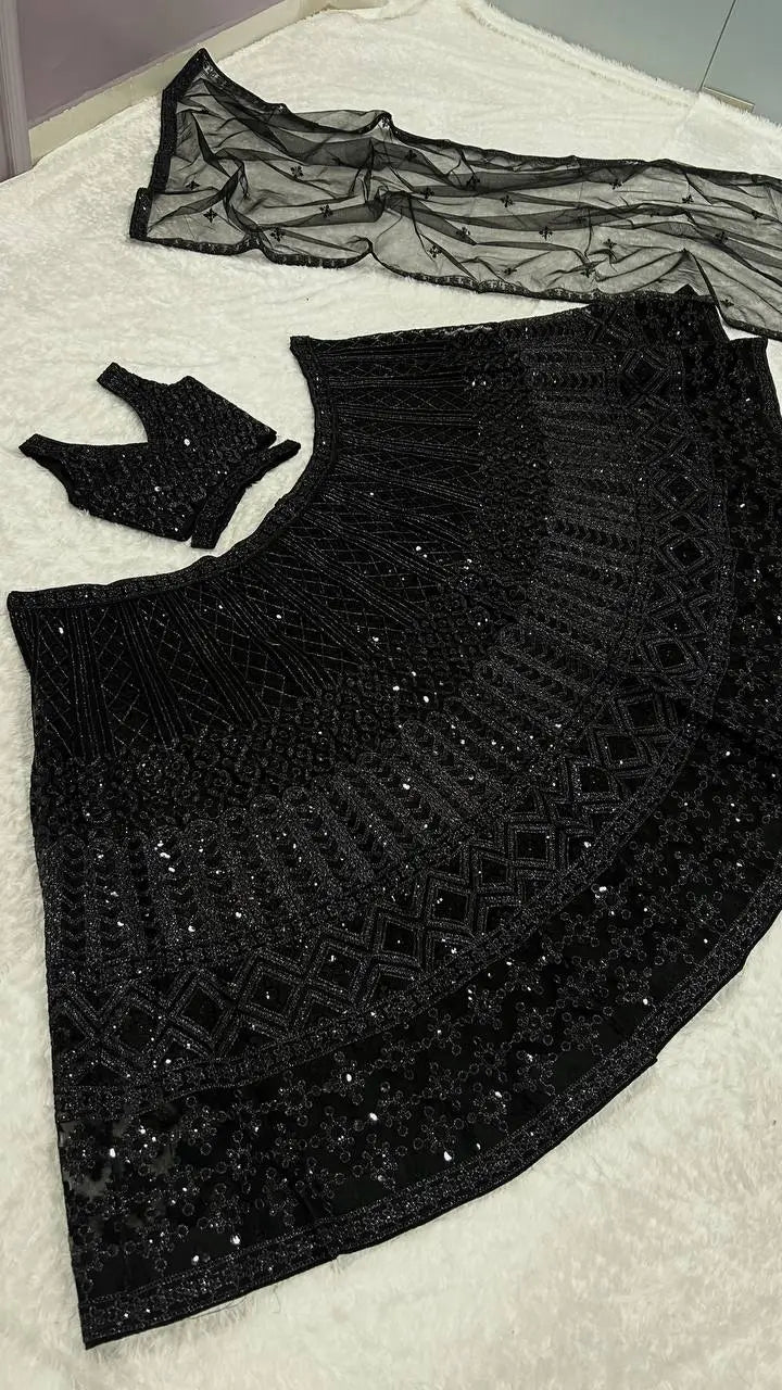 Designer Sequin Dori Work Net Lehenga Set for Wedding and Reception
