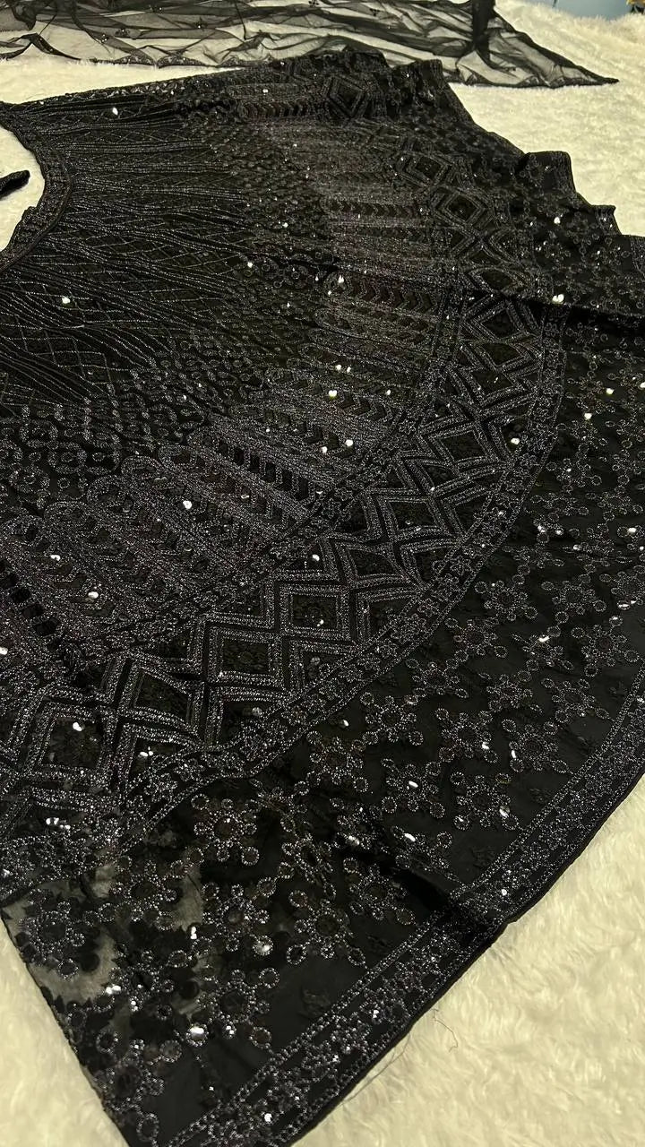 Designer Sequin Dori Work Net Lehenga Set for Wedding and Reception