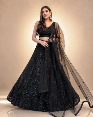 Designer Sequin Dori Work Net Lehenga Set for Wedding and Reception