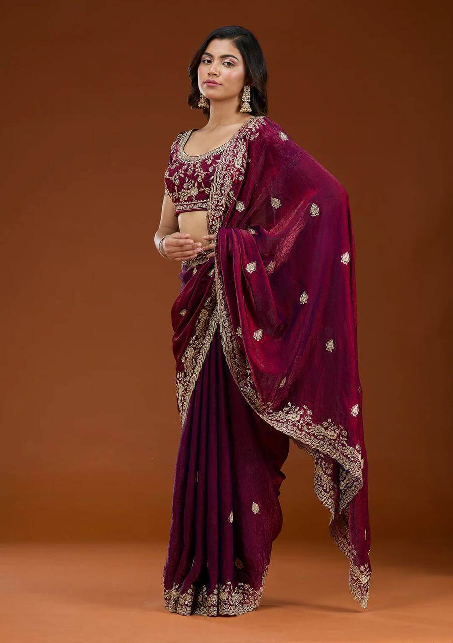 Designer Sequin Zari Embroidered Chiffon Saree