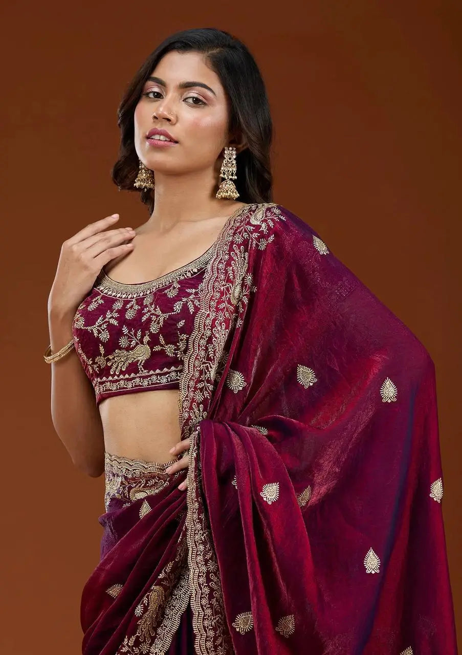 Designer Sequin Zari Embroidered Chiffon Saree