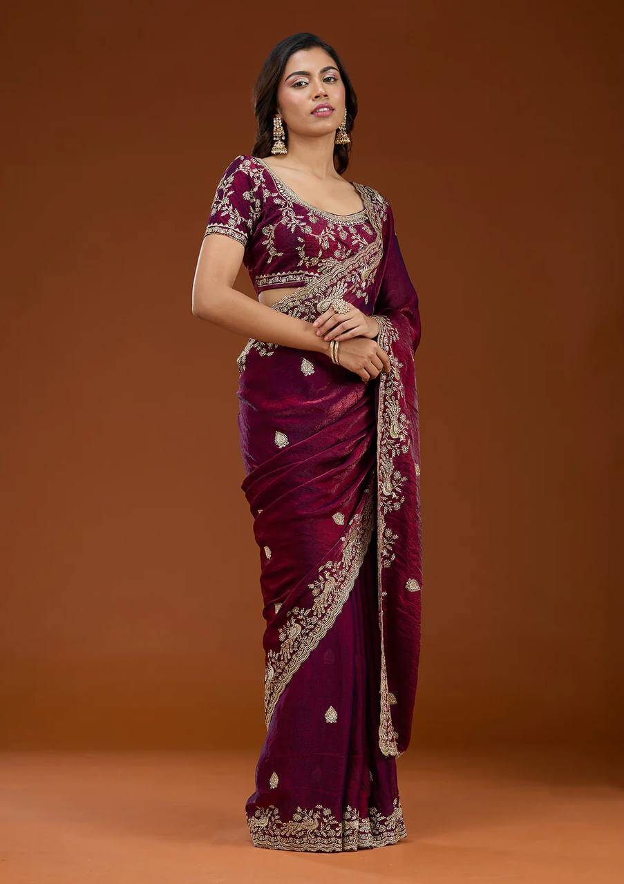 Designer Sequin Zari Embroidered Chiffon Saree