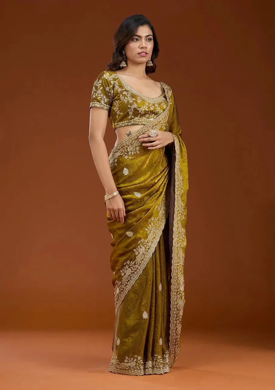 Designer Sequin Zari Embroidered Chiffon Saree