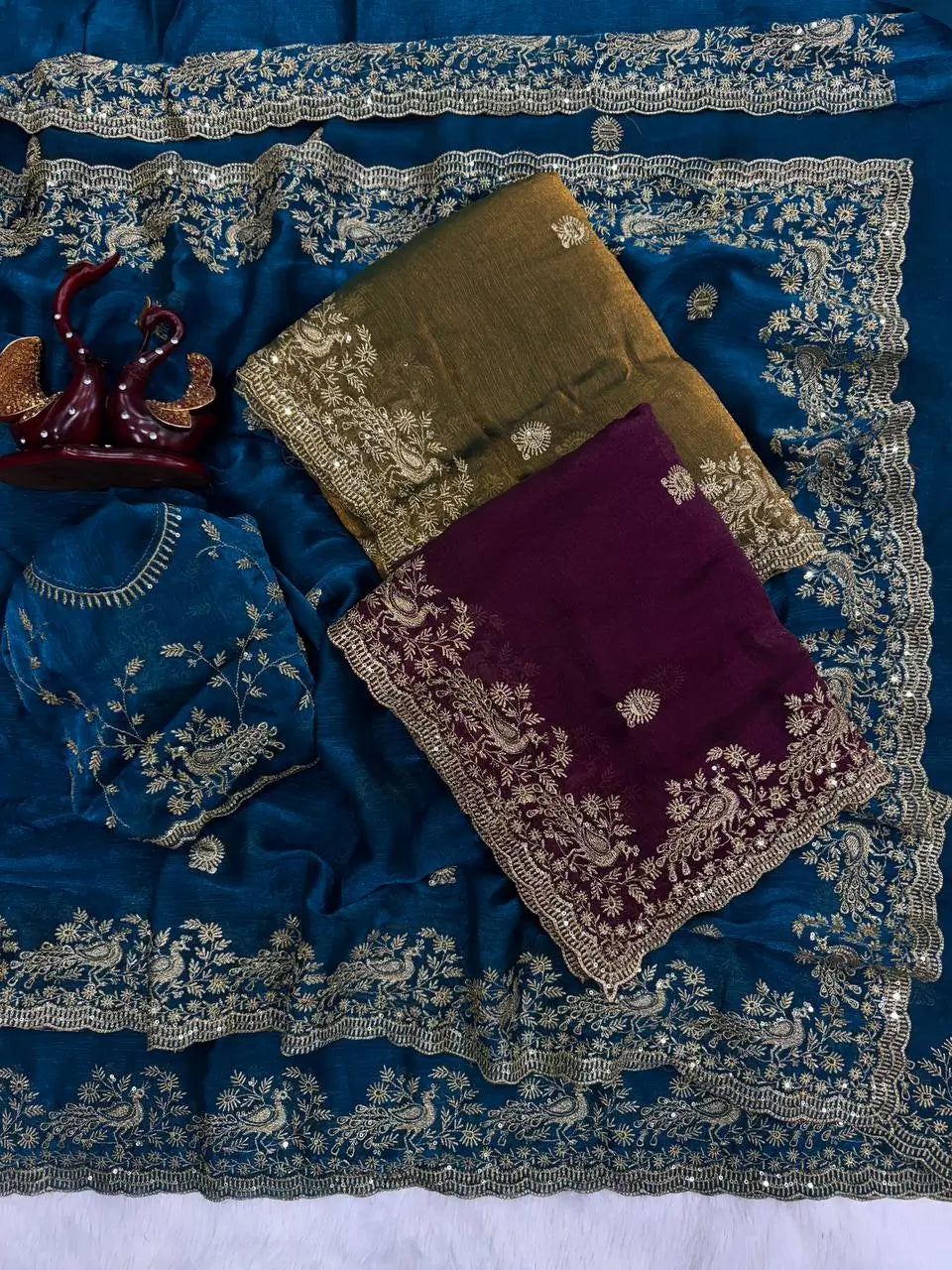 Designer Sequin Zari Embroidered Chiffon Saree