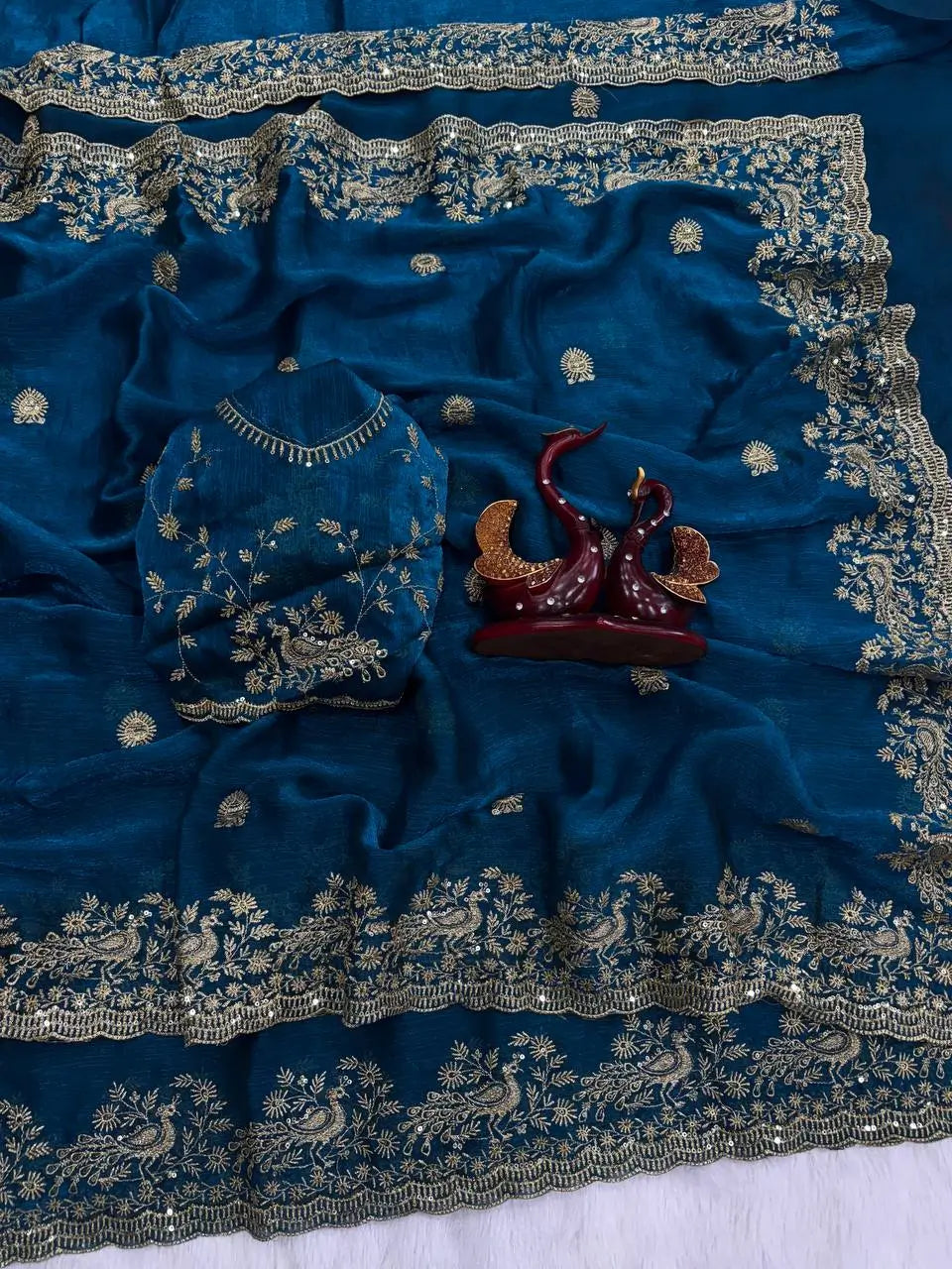 Designer Sequin Zari Embroidered Chiffon Saree