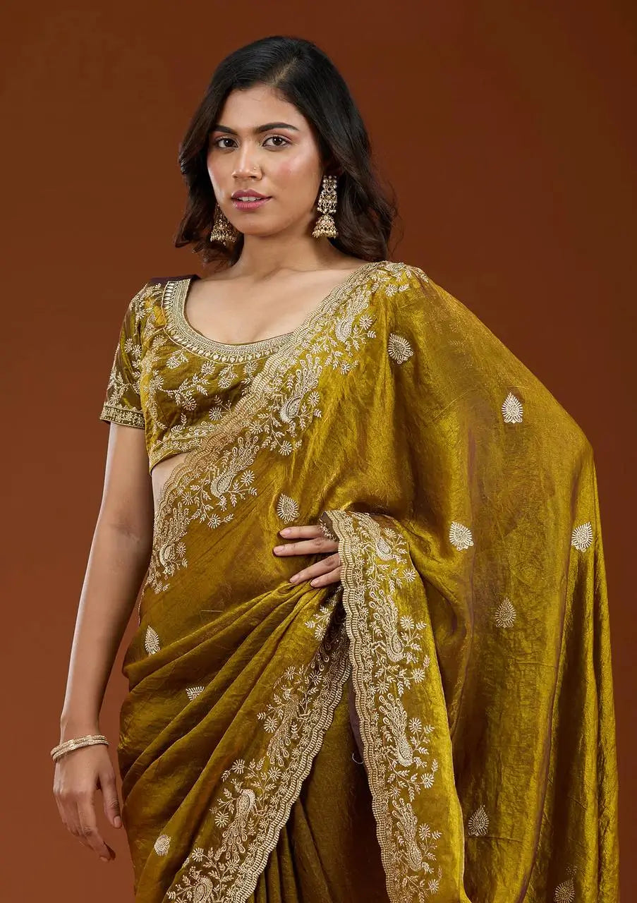 Designer Sequin Zari Embroidered Chiffon Saree