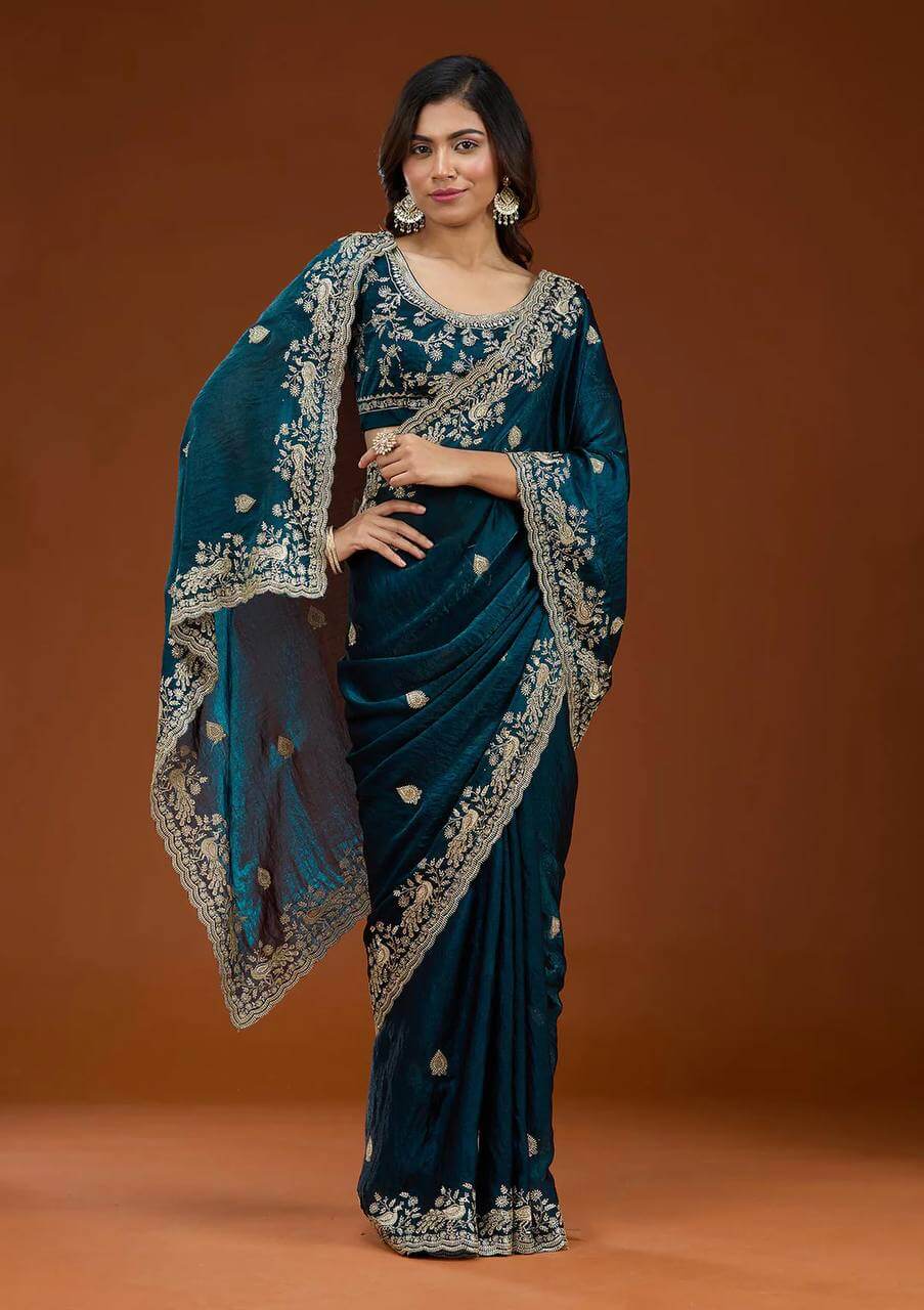 Designer Sequin Zari Embroidered Chiffon Saree