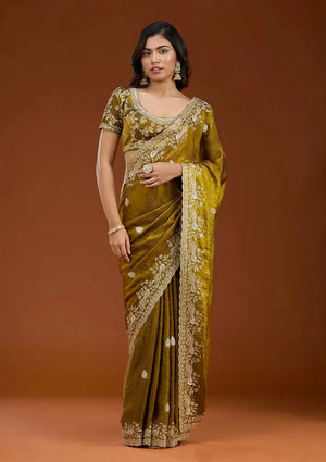 Designer Sequin Zari Embroidered Chiffon Saree