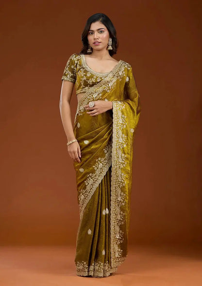 Designer Sequin Zari Embroidered Chiffon Saree