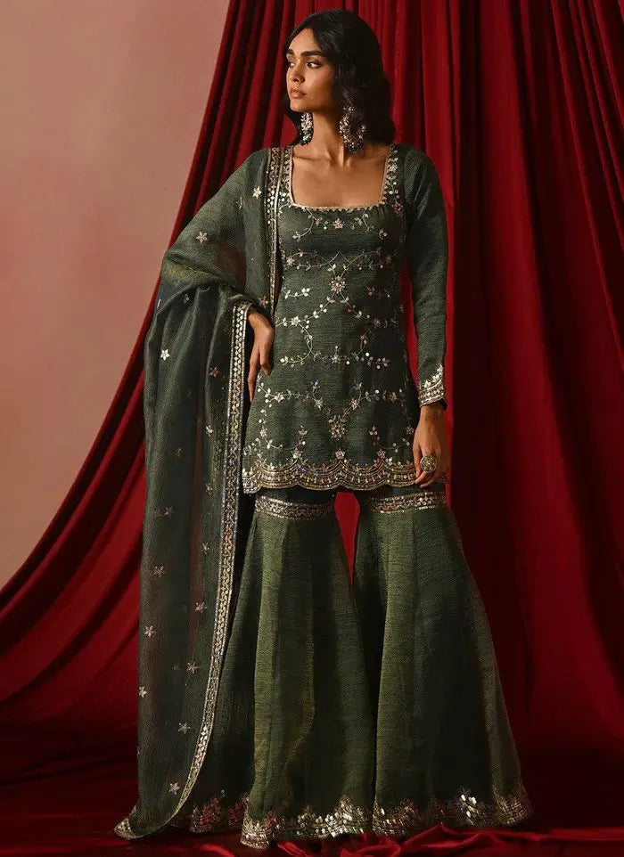 Designer Silk Sharara Suit Set for Festive and Wedding Wear