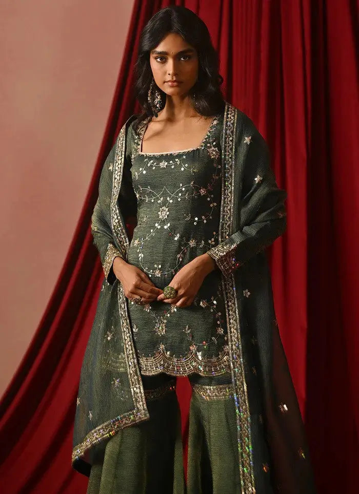 Designer Silk Sharara Suit Set for Festive and Wedding Wear