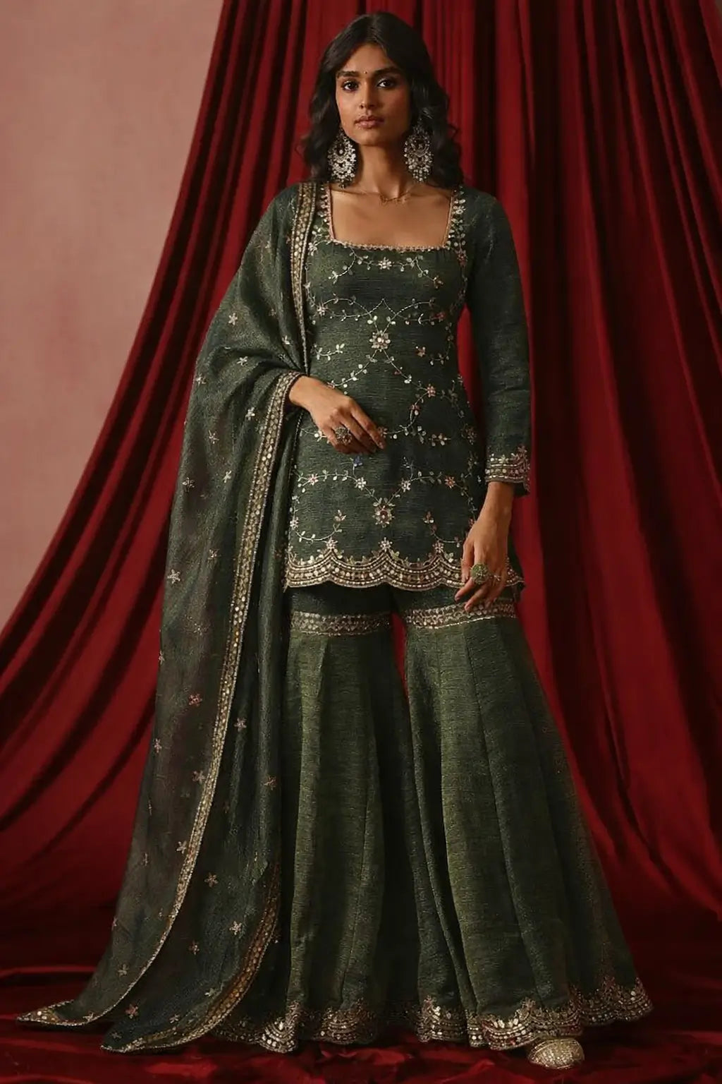 Designer Silk Sharara Suit Set for Festive and Wedding Wear