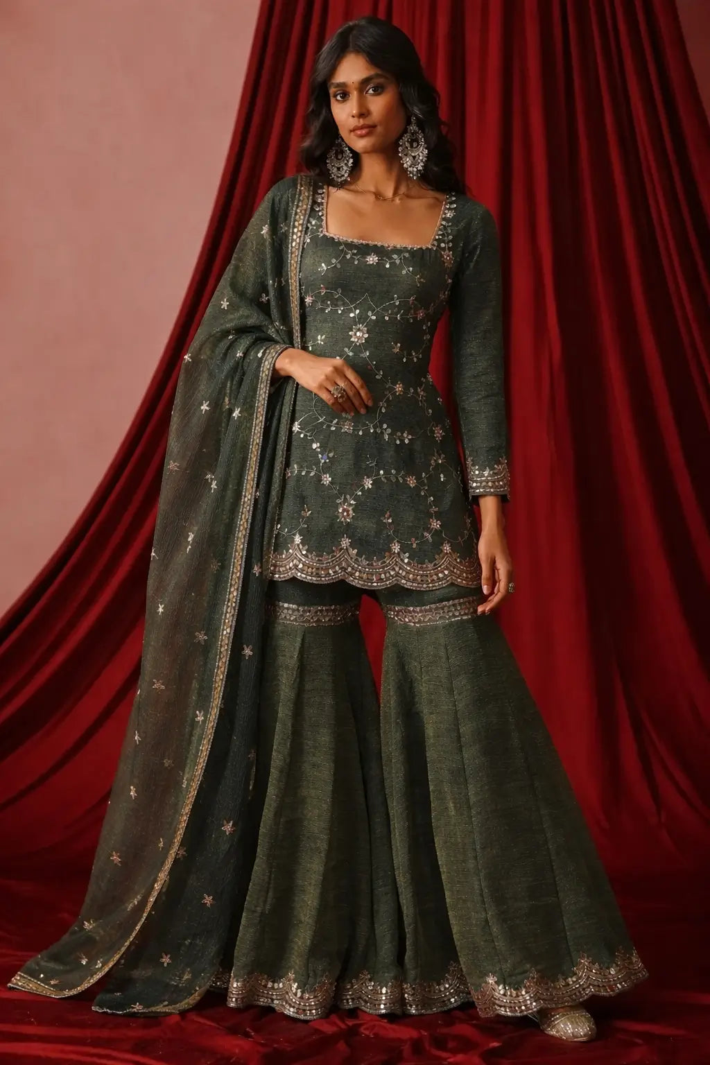 Designer Silk Sharara Suit Set for Festive and Wedding Wear
