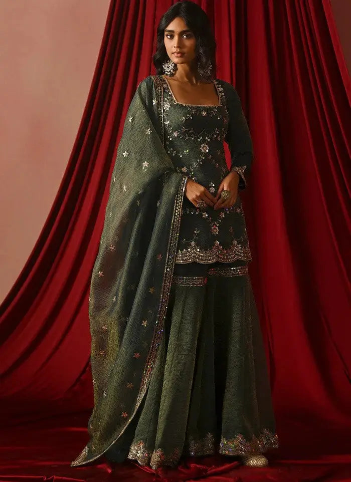 Designer Silk Sharara Suit Set for Festive and Wedding Wear